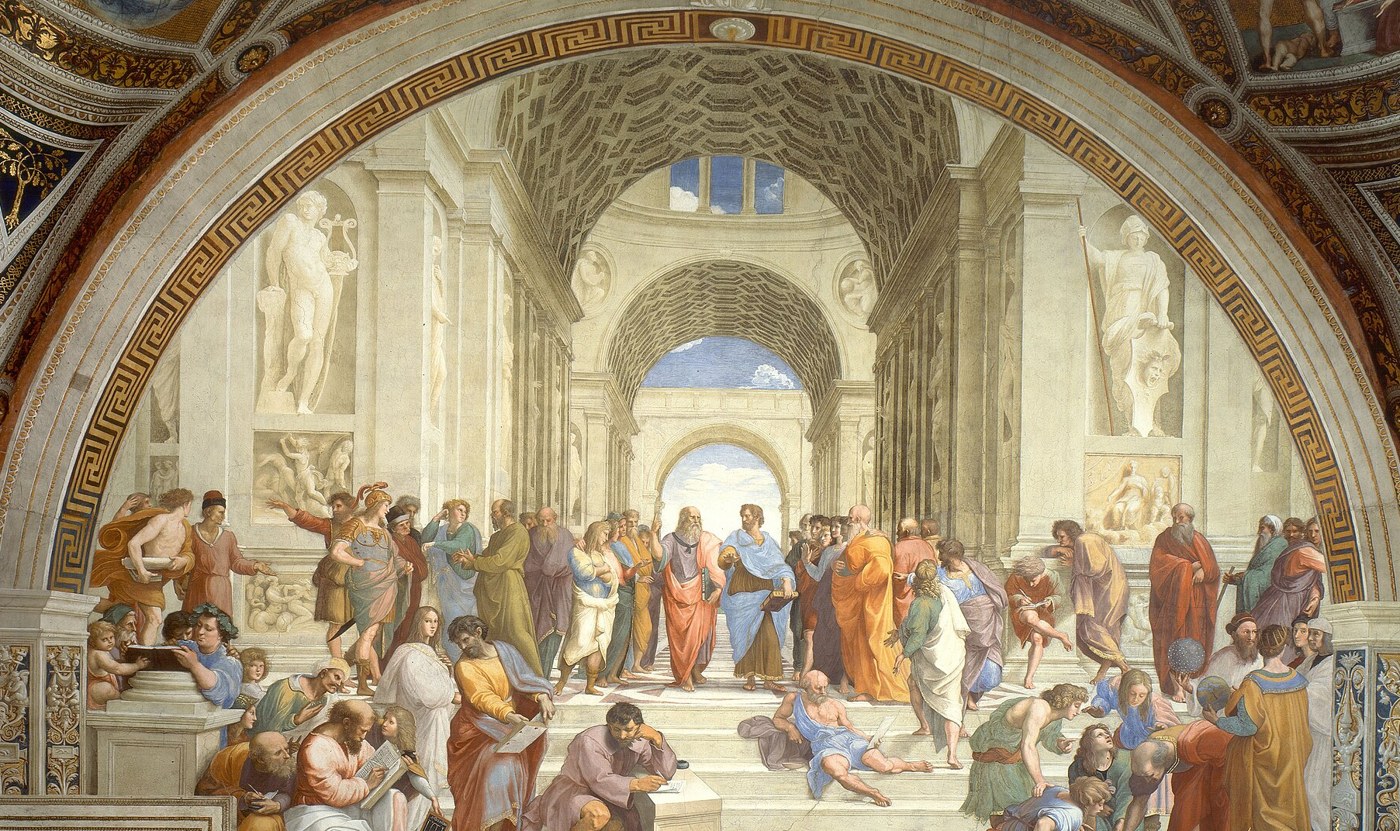 Рафаэль, фреска «Афинская школа», 1509–1511, Станца делла Сеньятура, Ватикан